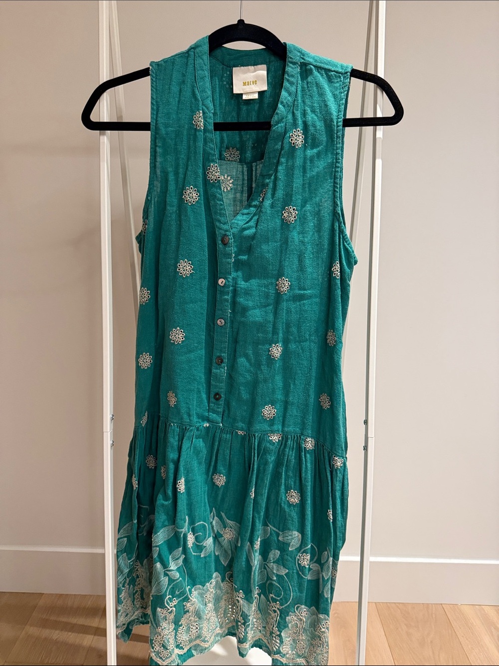 Maeve Teal Sleeveless Embroidered Midi Dress